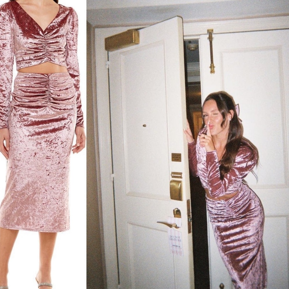 WAYF x Emma Rose Samantha Velvet Crop Top and Skirt Ruched Matching Set